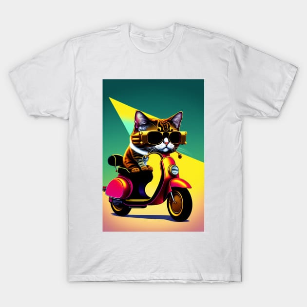 Cute Cats Riding Vespa with Sunglasses T-Shirt by Fun and Cool Tees